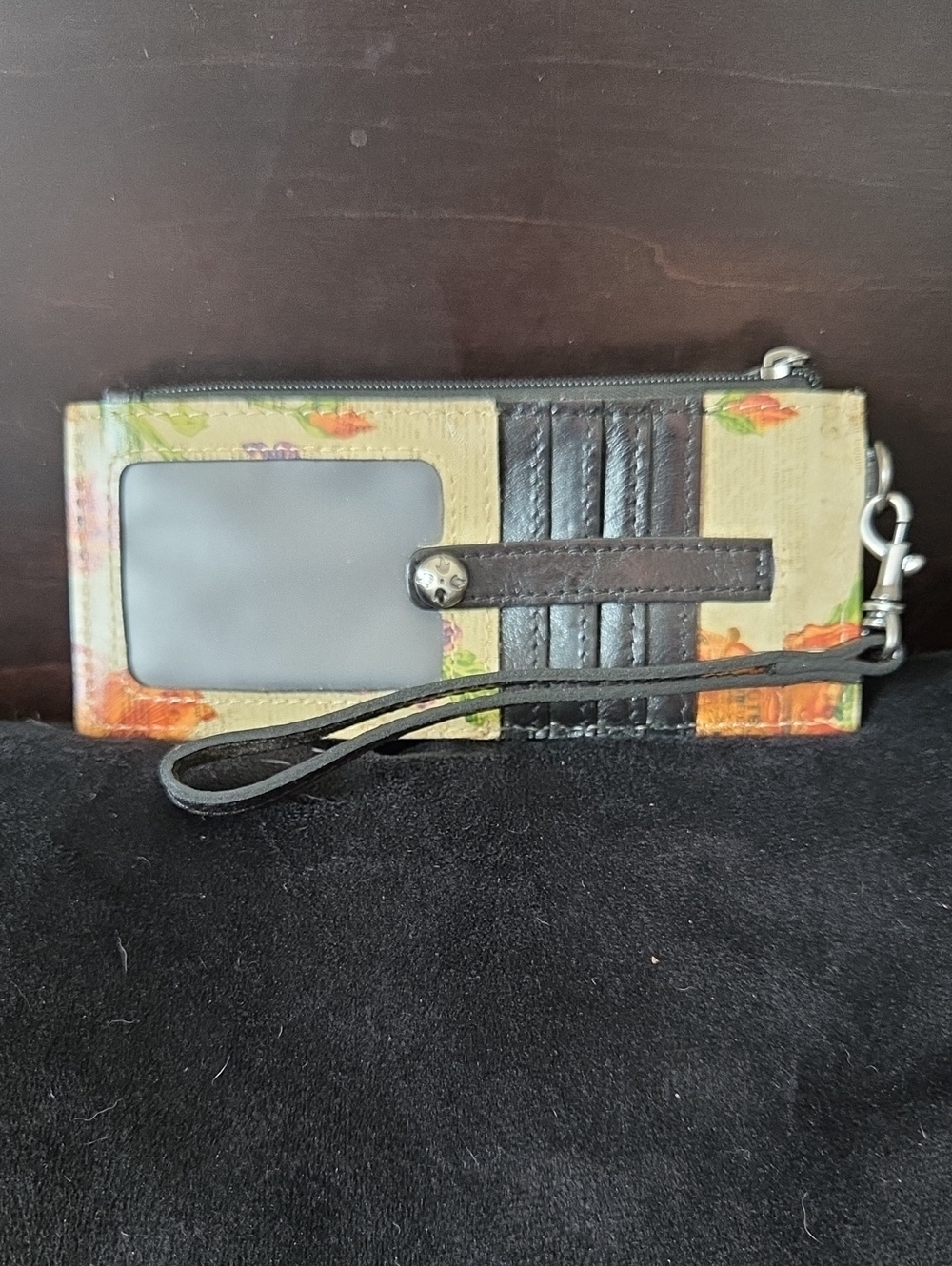 Patricia Nash Alanna Leather Card Wallet Wristlet Parisian Newspaper
